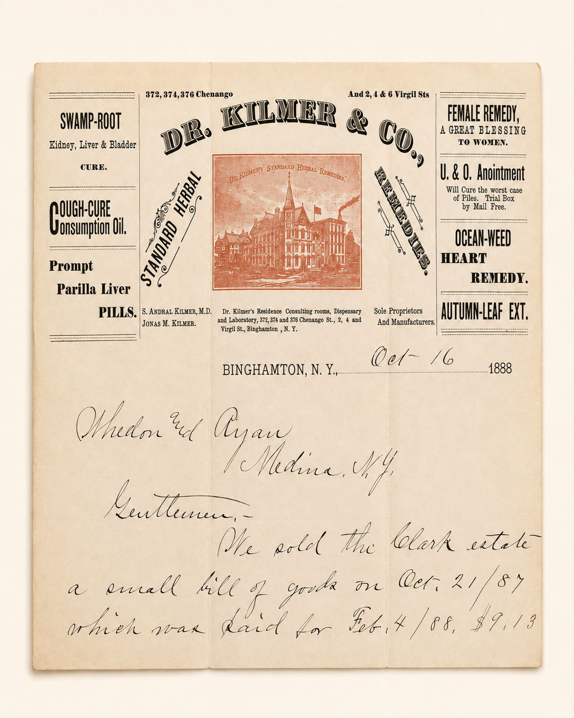 Antique Letterhead, 1888, Authentic.