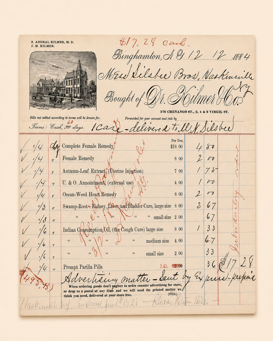 Antique Billhead, 1884, Authentic.